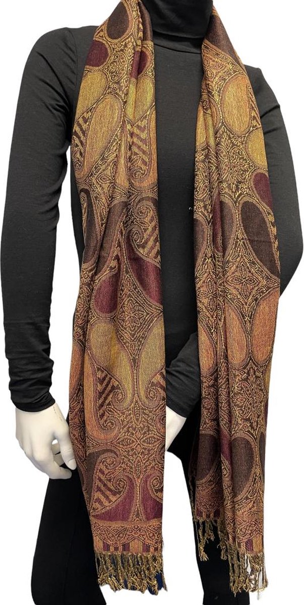 Dames Sjaal- Pashmina Sjaal- Fashion Sjaal Omslagdoek 213/5- Zwart met Details