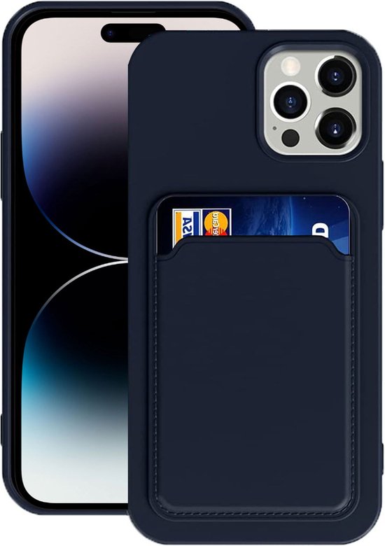 Hoesje Pasjes Houder geschikt voor iPhone 14 Pro - Portemonnee - Kaart houder - Blauw