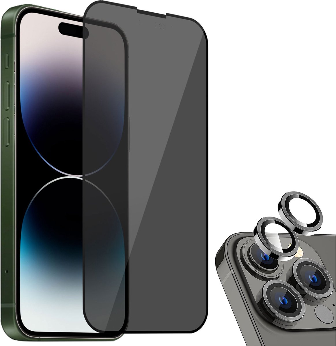 Privé Screenprotector geschikt voor iPhone 14 Pro + Beschermglas Camera Lens - Privacy