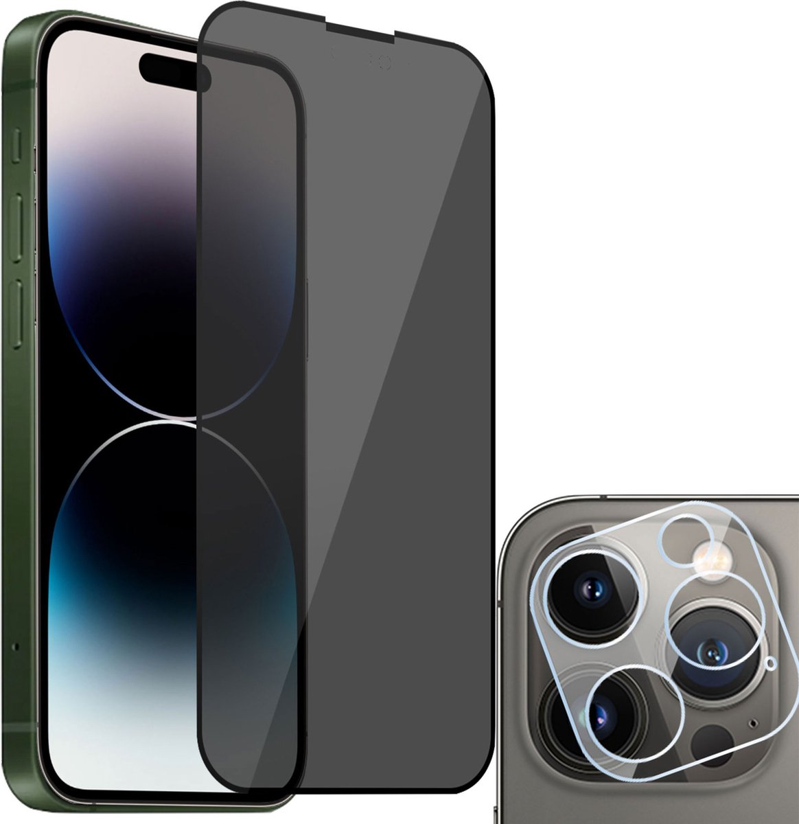 Privé Screenprotector geschikt voor iPhone 14 Pro + Beschermglas Camera Lens - Privacy