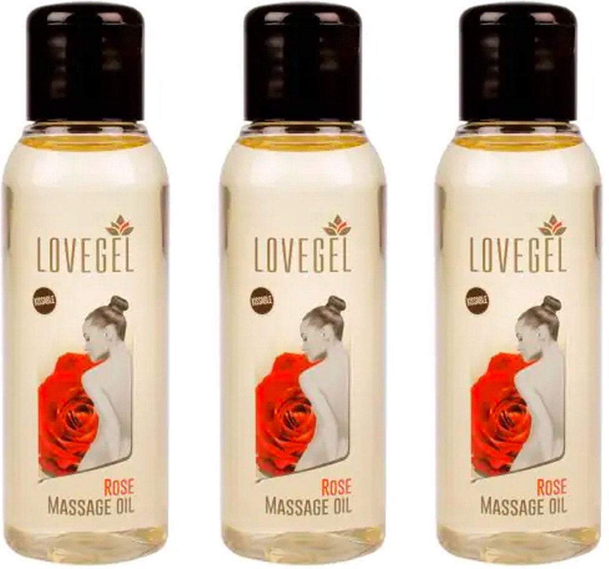 Lovegel - Erotisch massage olie - Roos - 100 ml - 3 Stuks