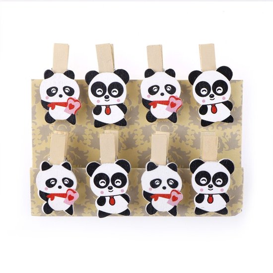 Mini wasknijpertjes - Panda - 8 stuks
