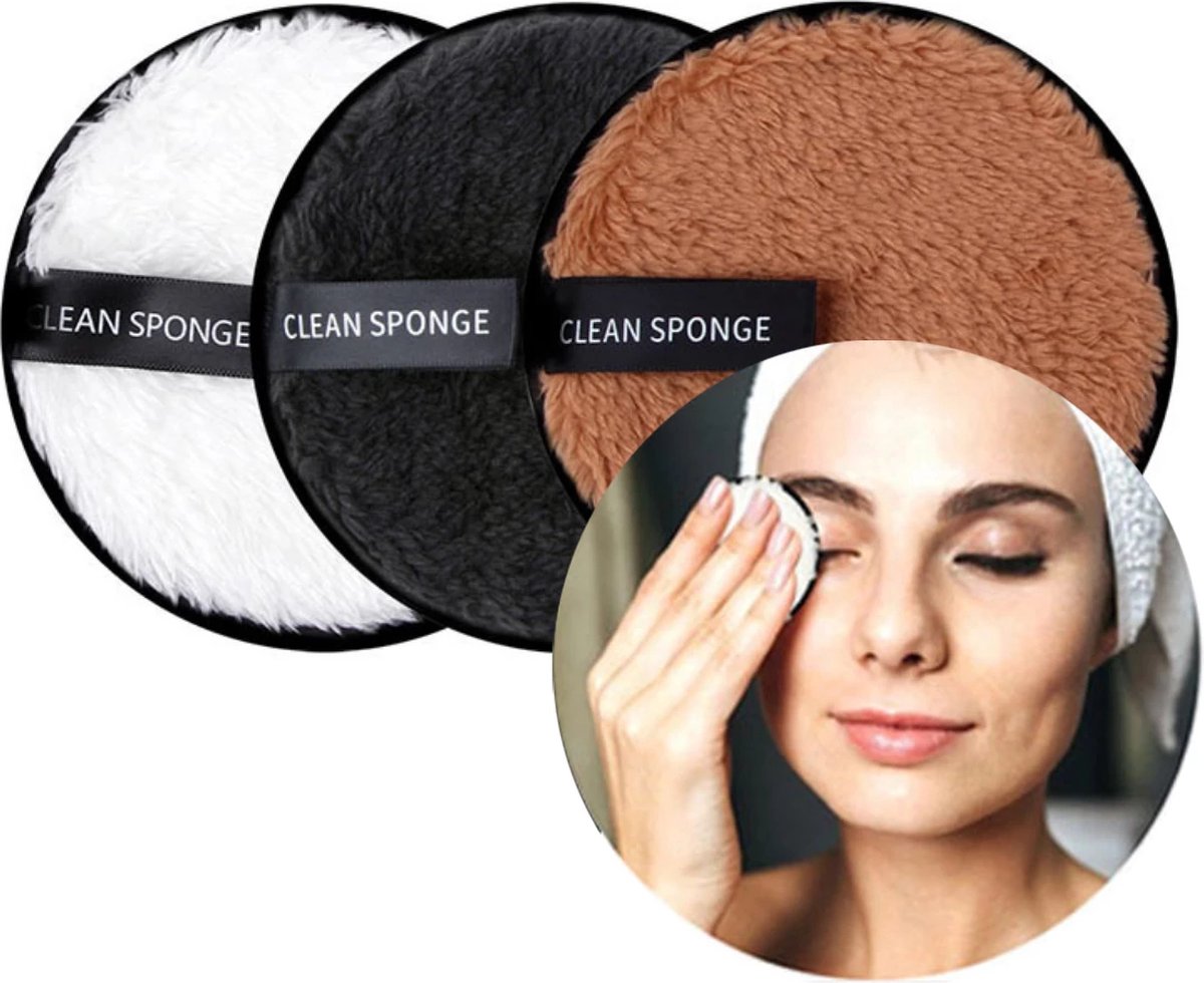 Doodadeals® | 3 Herbruikbare Make-up Pads | Herbruikbare wattenschijfjes XL | 3 stuks | Wasbare Make-up Pads | Cleansing puffs | Wit, Bruin en Zwart | ø 11 cm