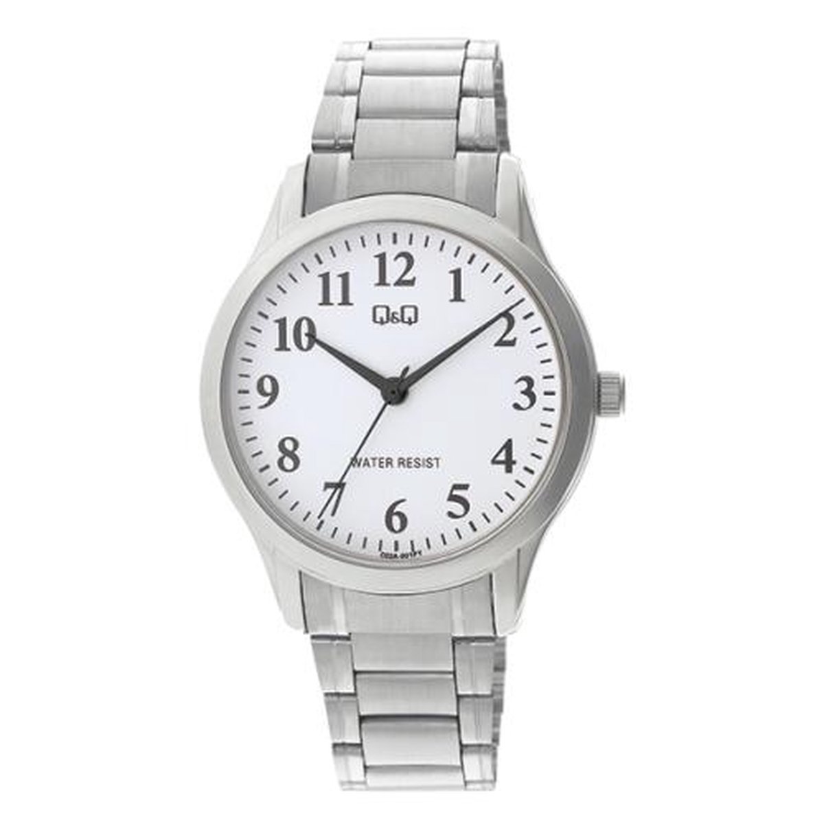 QQ C02A-001PY - Horloge - Analoog - Mannen - Heren - Stalen band - Rond - Metaal - Cijfers - Zilverkleurig - Wit