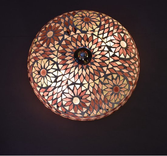 Oosterse mozaïek plafondlamp Turkish Design | 2 lichts | paars | glas / metaal | Ø 38 cm | eetkamer / woonkamer / slaapkamer | sfeervol / traditioneel / modern design