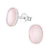 Joy|S - Zilveren ovale oorbellen - zacht roze schelp - classic met zilver randje - 8 x 10 mm
