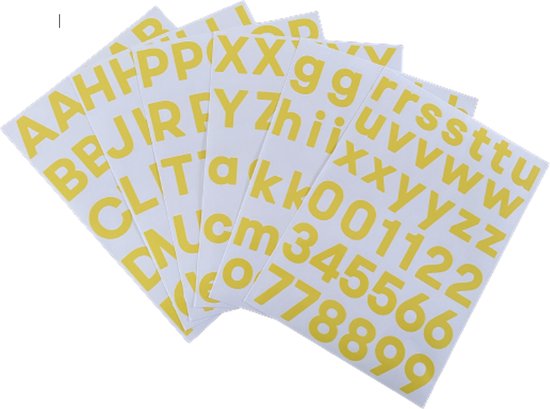 lettres adhésives jaunes | autocollants alphabet | avec des chiffres |  hauteur 4cm | bol