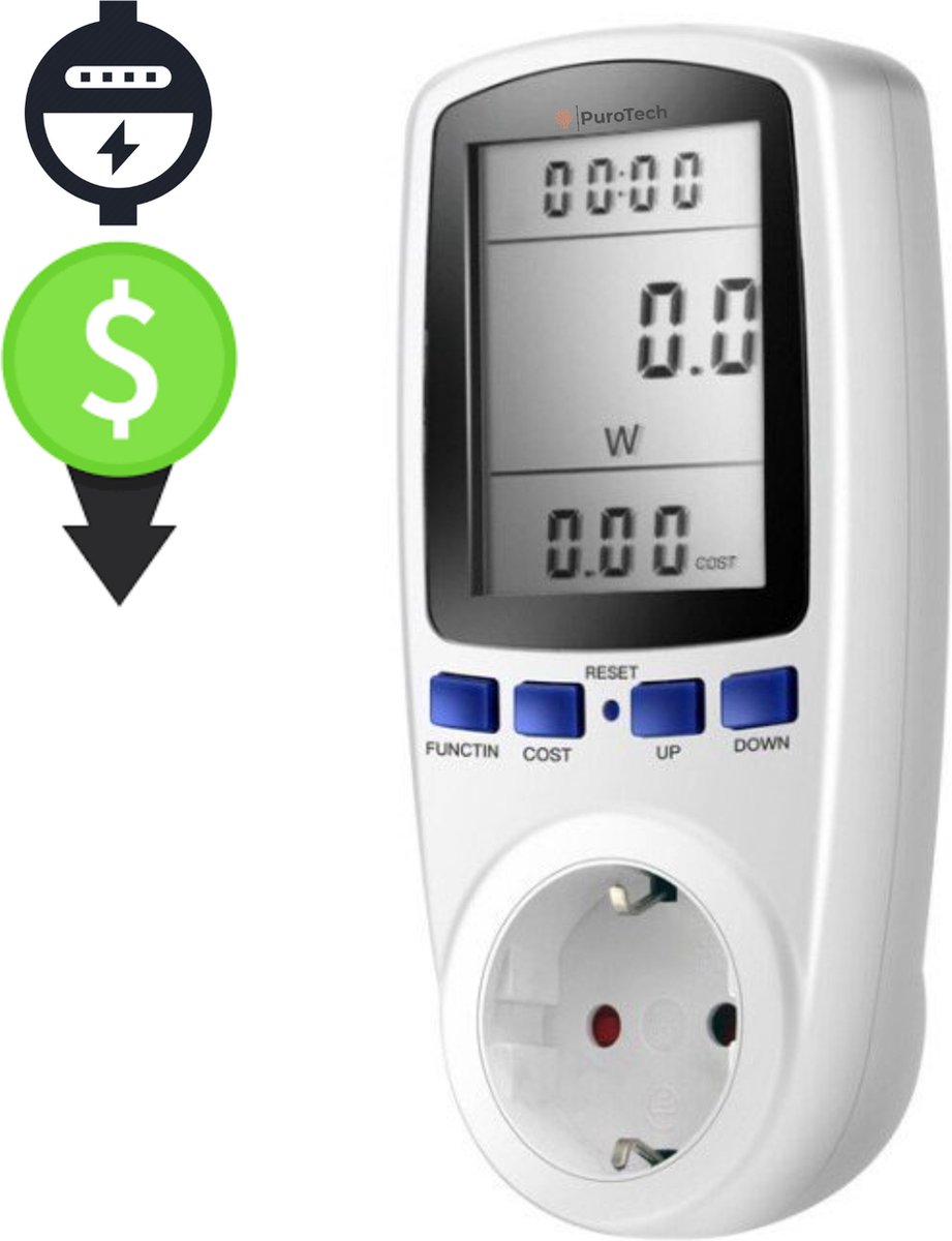 PuroTech - Professionele Energiemeter - LED Display - Verbruiksmeter - Elektriciteitsmeter - Energie Besparen - Energiekostenmeter - Stroomverbruik meter