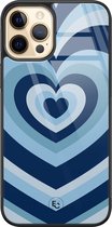 Hoesje geschikt voor iPhone 12 - Hart blauw - Luxe Hard Case - Print - Blauw - ELLECHIQ