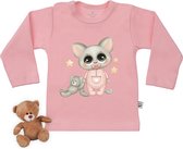 Wooden Buttons - T-shirt Bébé manches longues avec imprimé - Chaton avec illustration lapin - Tailles 50 à 86 - Chemise couleur rose bébé.