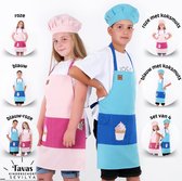Sevilya Set van 4 | 2 Kinderschorten | 2 Kinderen Koksmuts | kookschort kinderen blauw jongen | roze meisjes | keukenschort schilderschort knutselschort kinderschort met tas om te beschilderen bakken koken tuin