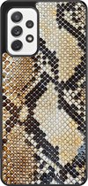 Casimoda® hoesje - Geschikt voor Samsung Galaxy A52 5G - Snake / Slangenprint bruin - Zwart TPU Backcover - Slangenprint - Bruin/beige
