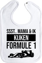 Formule 1 - slab - Ssst.. mama & ik kijken formule 1 - met drukknoop - kleur: wit - red bull racing - max verstappen - max verstappen kleding - baby - peuter - kinder