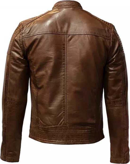 Blouson homme en cuir avec fermeture eclair droite Moderno Cognac 6XL bol