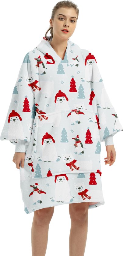 JAXY - Hoodie Deken - Snuggle Hoodie - Fleece Deken Met Mouwen - Snuggle - Cuddle Hoodie - 1450 Gram - Kerst Wit