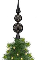 Piek/kerstboom topper - glas - H31 cm - zwart gedecoreerd - Kerstversiering