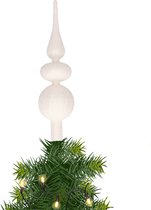 Piek/kerstboom topper - glas - H32 cm - wit swirl met kralen - Kerstversiering