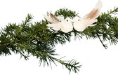 Kerstboom vogels op clip - 2x stuks - wit glitter - 11 cm