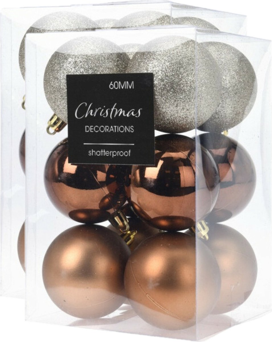 24x stuks kerstballen mix herfstkleuren glans/mat/glitter kunststof diameter 6 cm - Kerstboom versiering