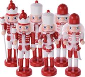 6x stuks kersthangers notenkrakers poppetjes/soldaten rood/wit 12,5 cm - Kerstversiering/boomversiering - kerstornamenten