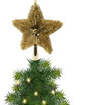 Kerstboom piek glitters goud 23 cm