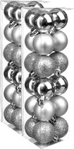 36x stuks kerstballen zilver glans en mat kunststof diameter 3 cm - Kerstboom versiering