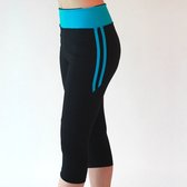 Driekwart fitness legging anti-cellulitis "Appleskin" - XS - zwart/turkoois
