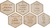 WoodR | Onderzetters liefde | hout | zeshoek/hexagon  | 6 stuks | Valentijn | cadeau