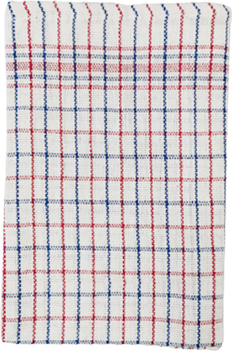 iSleep Theedoeken set 24 stuks - 65x65 - Horecakwaliteit - Blauw rood geruit