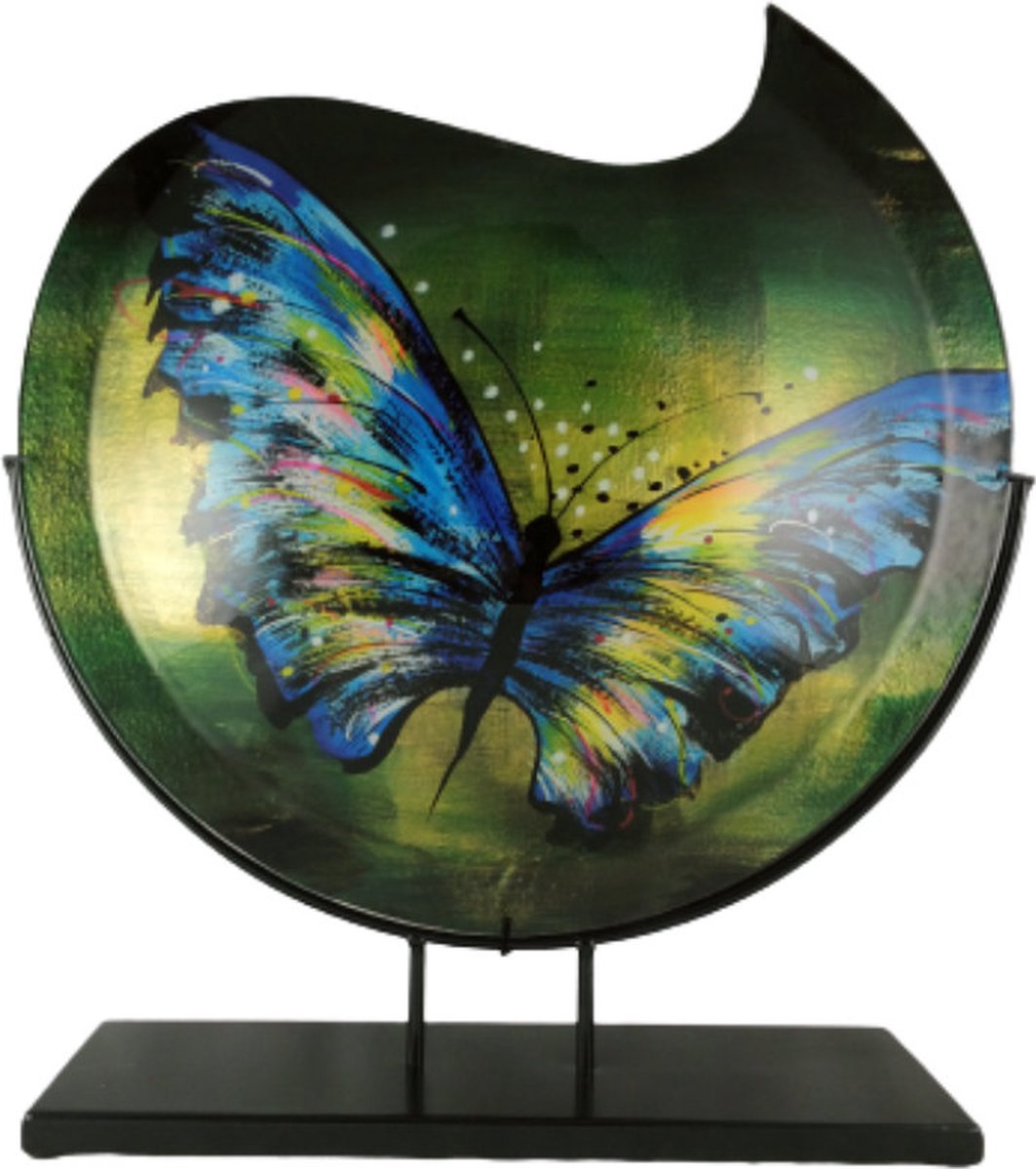 Glazen vaas - 48 cm hoog - vaas maanvorm Butterfly - decoratief glaswerk - met standaard