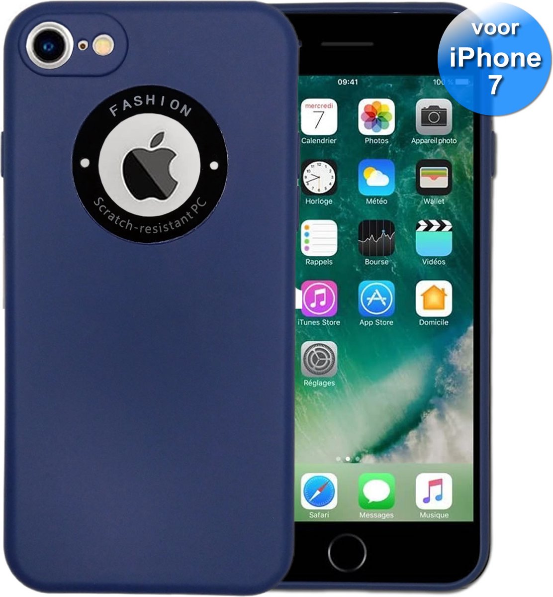 Telefoonhoesje geschikt voor de iPhone 7 - Siliconen - Back Cover met Venster - Blauw