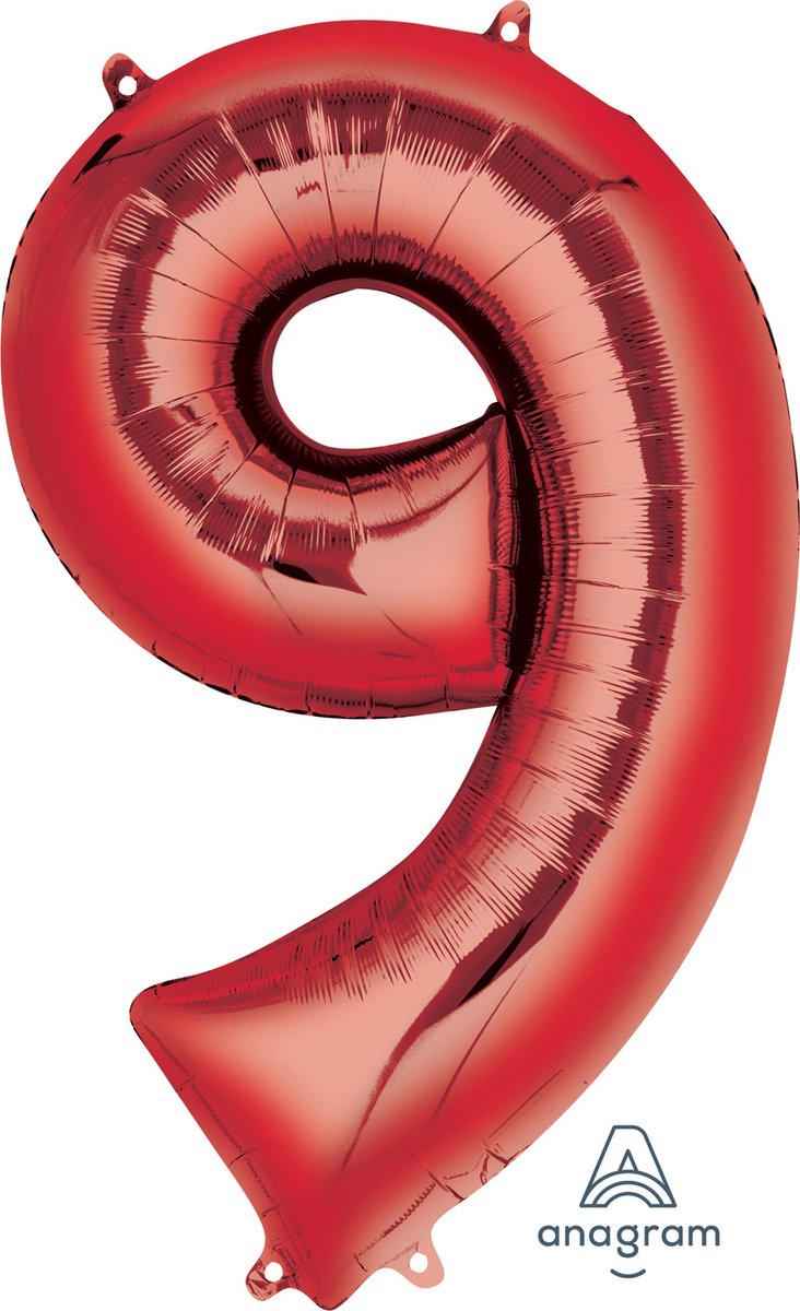 Grote “9” Rode Folie Ballon 63 x 86 cm