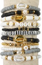 Kit de perles Katsuki pour bracelets – Zwart, Grijs et Wit – Perles de rocaille 4 mm Zwart et blanc – Perles dorées – Cauris – Confectionnez vos propres bijoux pour enfants et adultes – DIY
