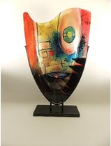 Glazen vaas - 57 cm hoog - ovale vaas - gekleurd - in standaard - handgemaakt - glaskunst