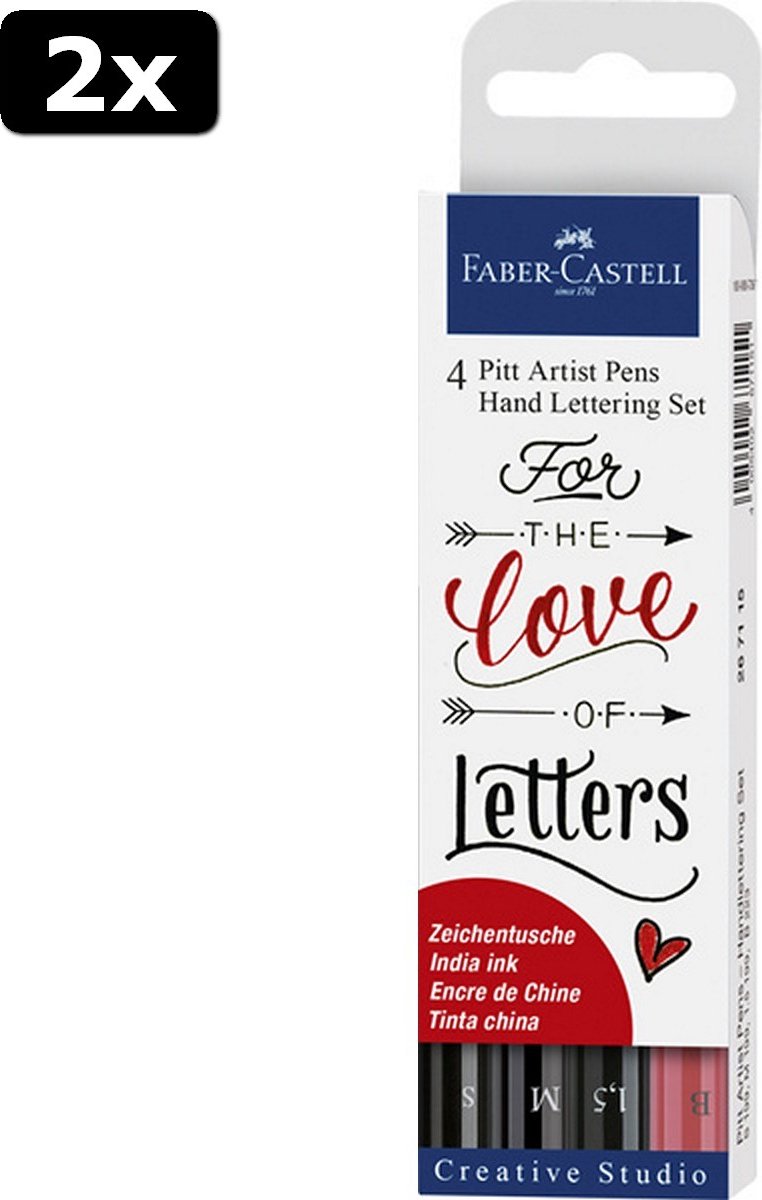 2x Faber Castell FC-267115 Tekenstift Faber-Castell Pitt Artist Pen Handlettering 4-delig Etui Zwart