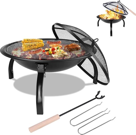 KESSER Fire pit with grill grate and grill tongs, fire bowl, 82 x 82 x