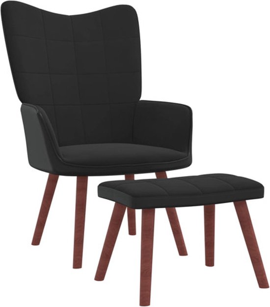 vidaXL Relaxstoel met voetenbank fluweel en PVC zwart