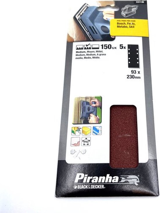 Foto: Piranha schuurstroken 230 x 93 mm korrel 150 bosch festo metabo skil 5 stuks x31136