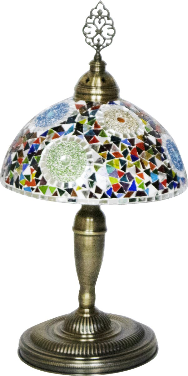 Oosterse mozaiek halve maan tafellamp - Mixcolour - Hoogte 58cm - Diameter glas 30cm