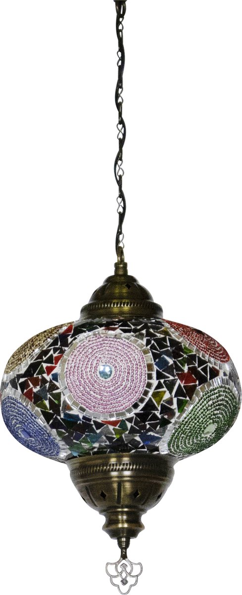 Oosterse mozaiek hanglamp - Mixcolour - Hoogte 47cm - Diameter bol(len) 24cm