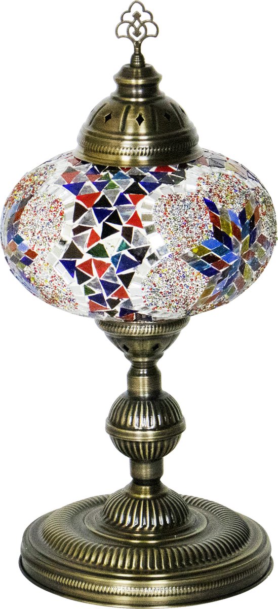 Oosterse mozaiek tafellamp - Mixcolour - Hoogte 50cm - Diameter bol(len) 24cm