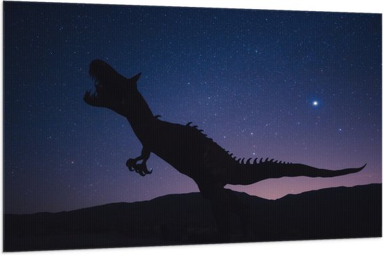 WallClassics - Vlag - Silhouette van een Dinosaurus in de Nacht - 150x100 cm Foto op Polyester Vlag