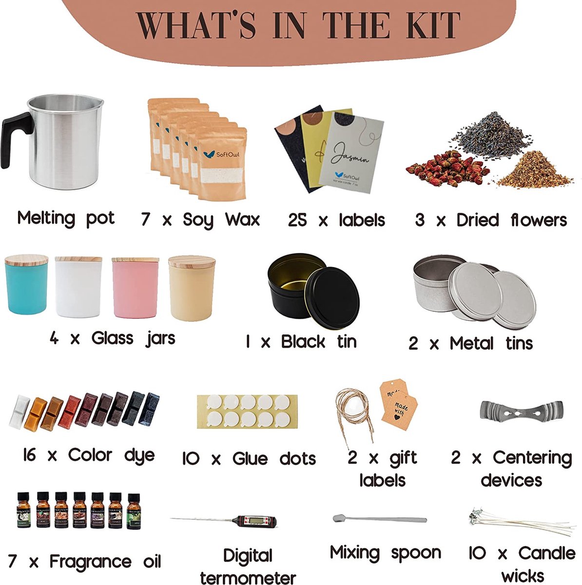 Geurkaarsen DIY - Zelf kaarsen maken - Complete Geschenkset - Voor Kinderen en Volwassenen - 7 Kaarsen — afbeelding 4