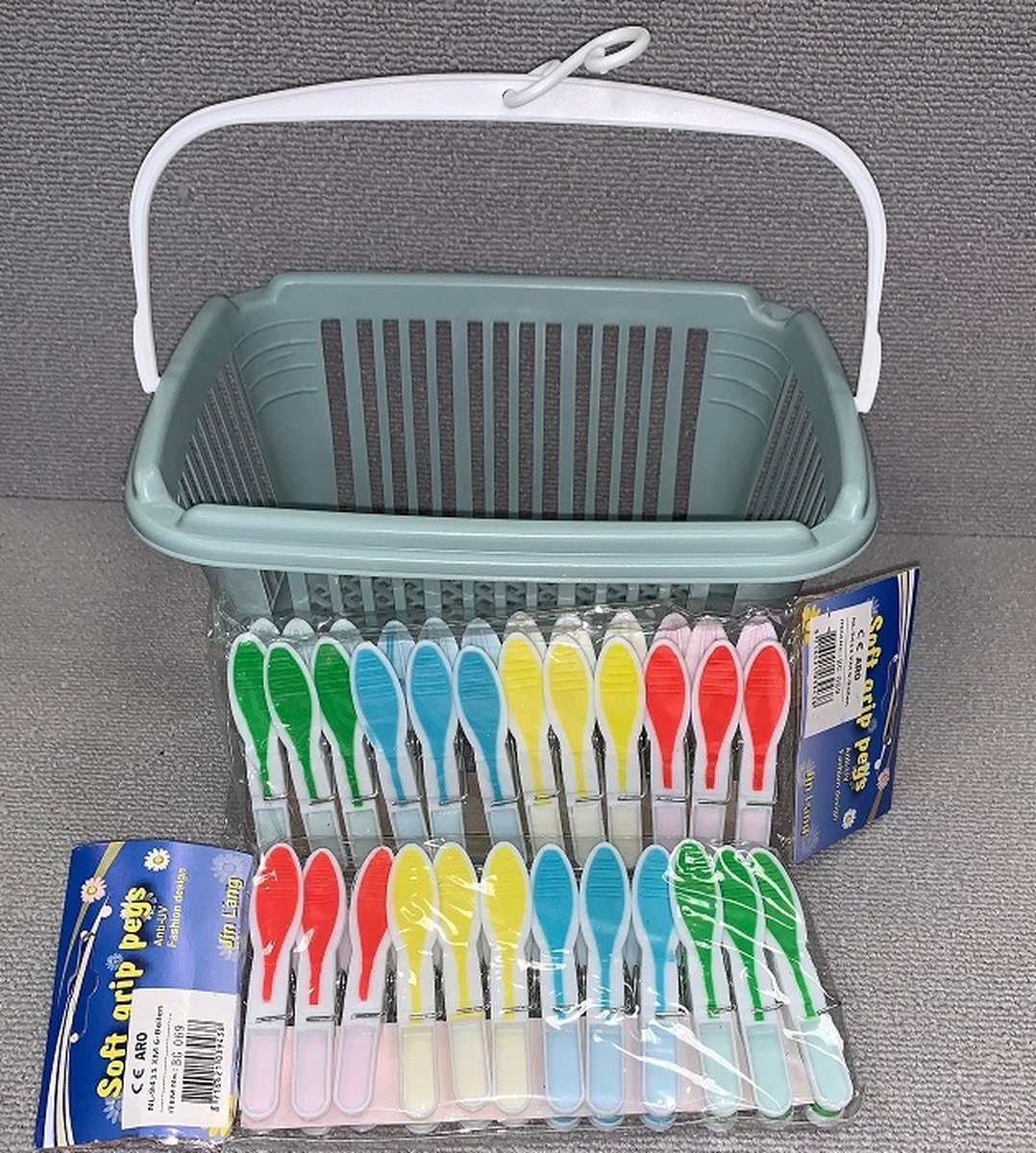 Goedkoopste Wasknijpermandje - Wasknijpermand - met 24 Knijpers – Wasknijper - Groen