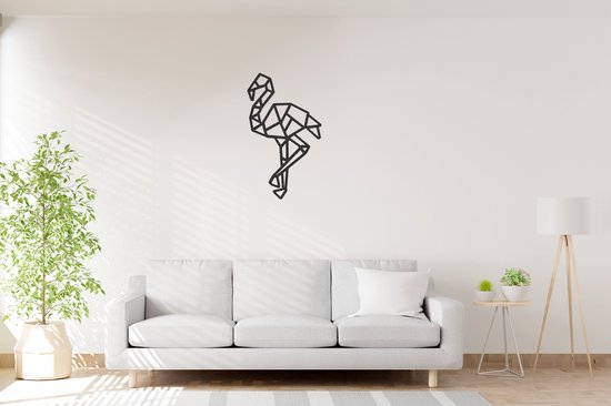 Geometrische Flamingo - Big - Wanddecoratie - Lasergesneden -  - Zwart - Geometrische dieren en vormen - Houten dieren - Muurdecoratie - Line art - Wall art