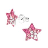 Joy|S - Zilveren ster oorbellen - 9 mm - roze wit -  kristal - oorknoppen
