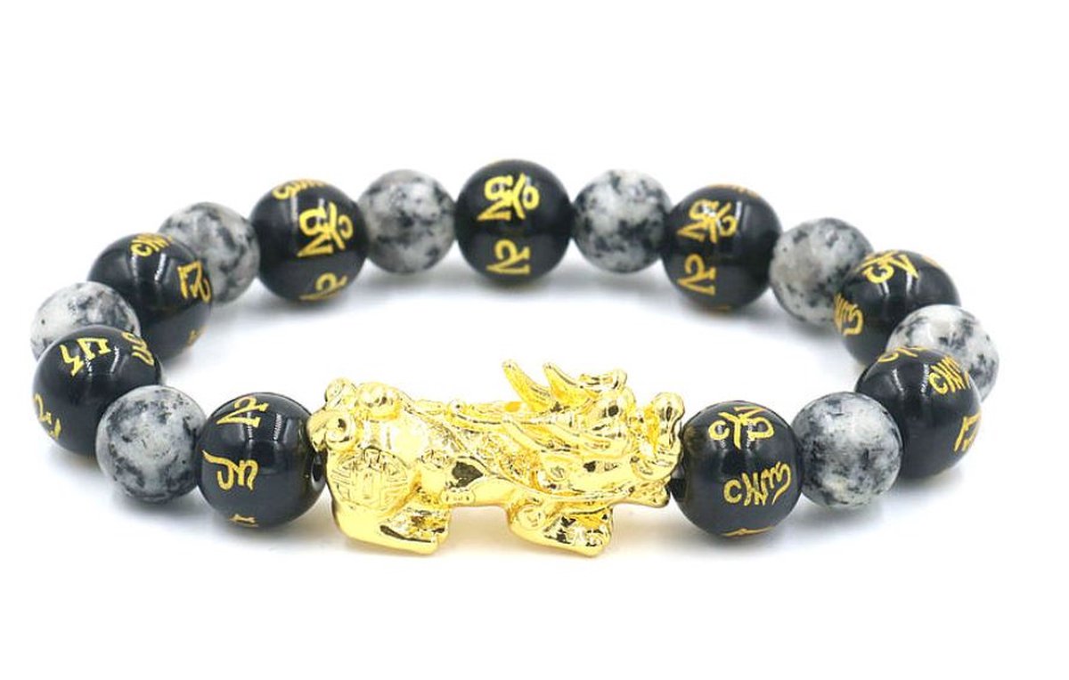 Feng Shui - heren armband - geluksbrenger - geluksarmband - geluk - 21 cm Grey Jasper Mix- 1 stuks