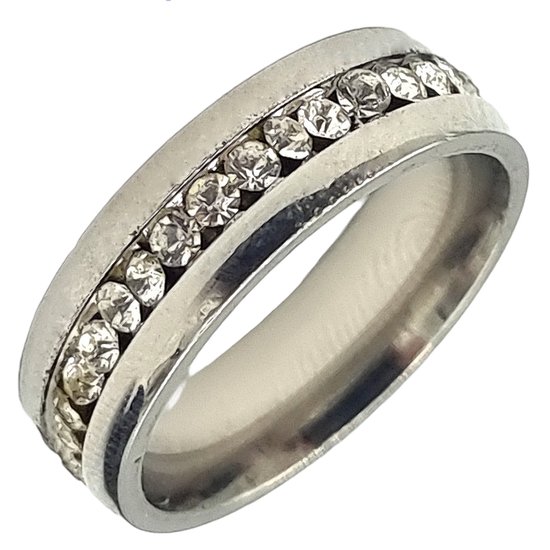 Tesoro Mio Michel – Dames Ring Voor Vrouw – Staal In Kleur Zilver – Met Zirkonia Stenen – 20 mm / Maat 63