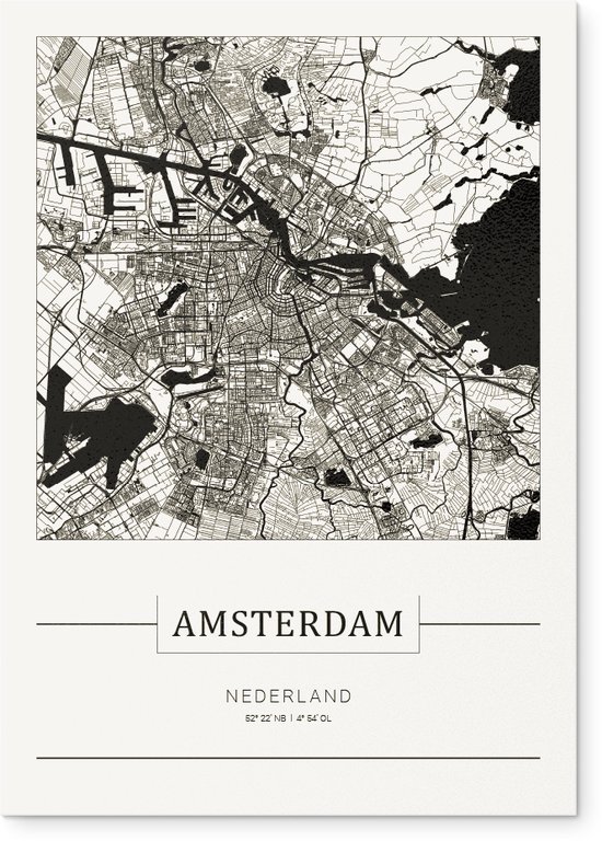 Stadskaart Amsterdam -Plattegrond Amsterdam - city map – Dibond muurdecoratie 30 x 40 cm