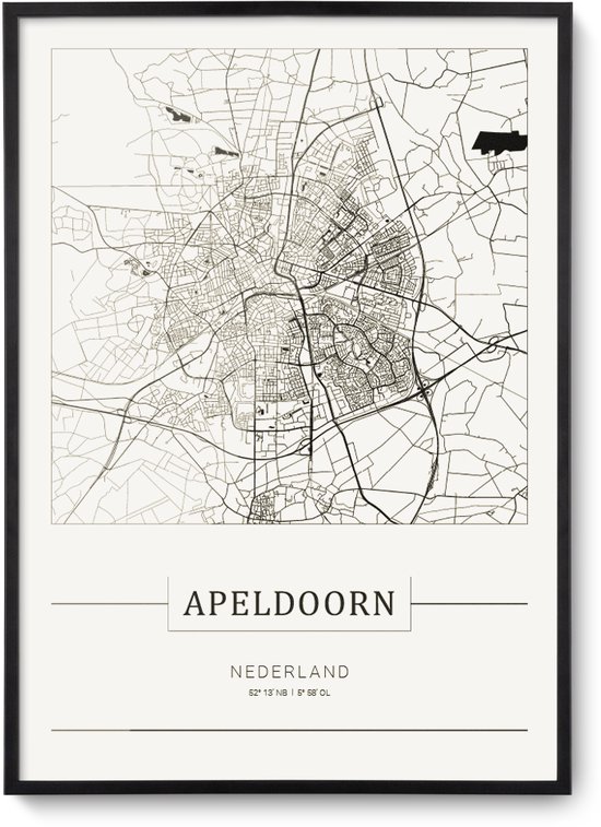 Stadskaart Apeldoorn - Plattegrond Apeldoorn - city map – muurdecoratie 30 x 40 cm in lijst
